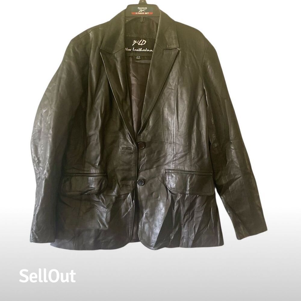 Jild Women's Black Leather Blazer Jacket Size L Tailored Fit